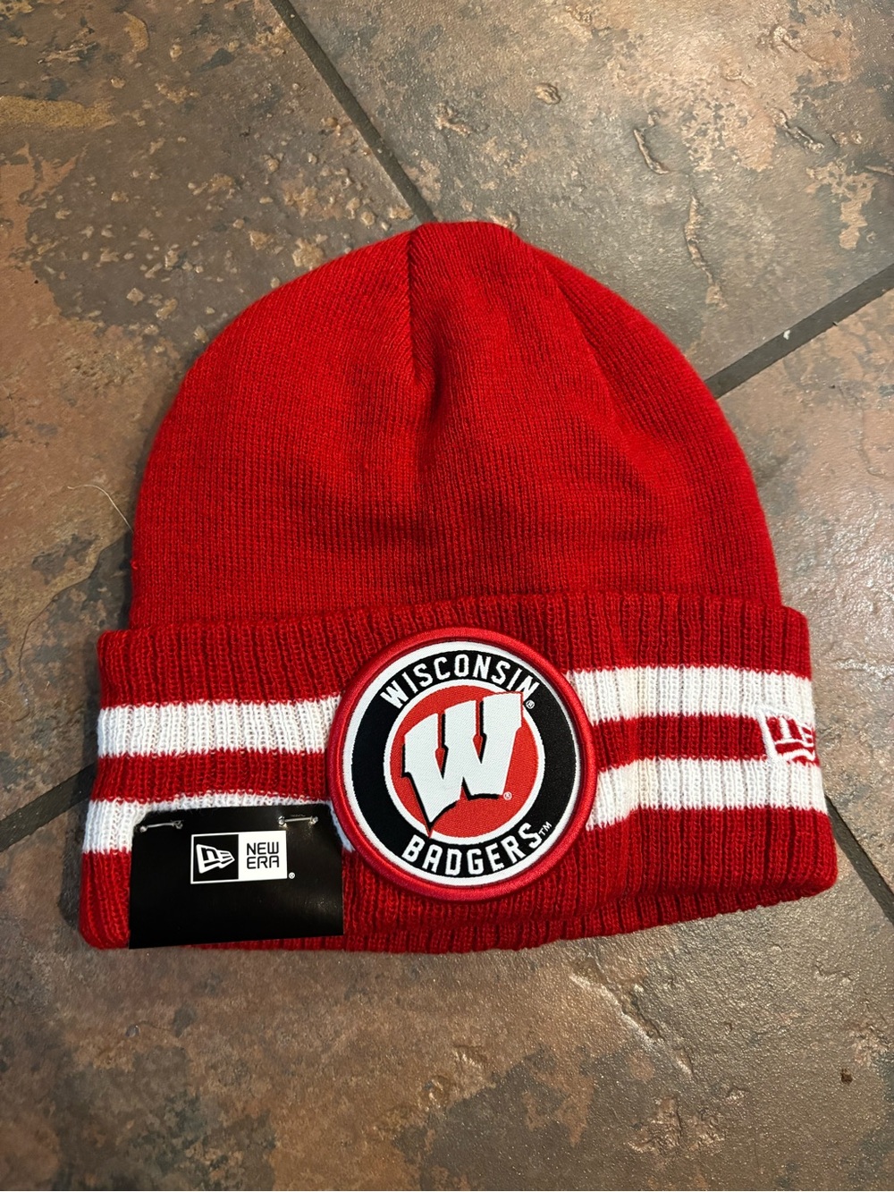 New Era Red and White Wisconsin Badgers Cuffed Beanie